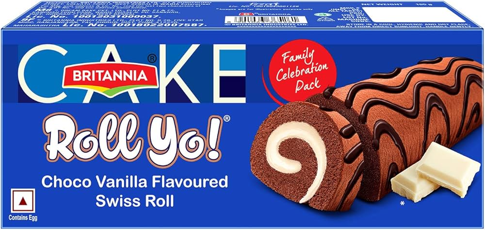 Britannia Cake Roll Yo Choco Vanilla Flavoured Swiss Roll 165g
