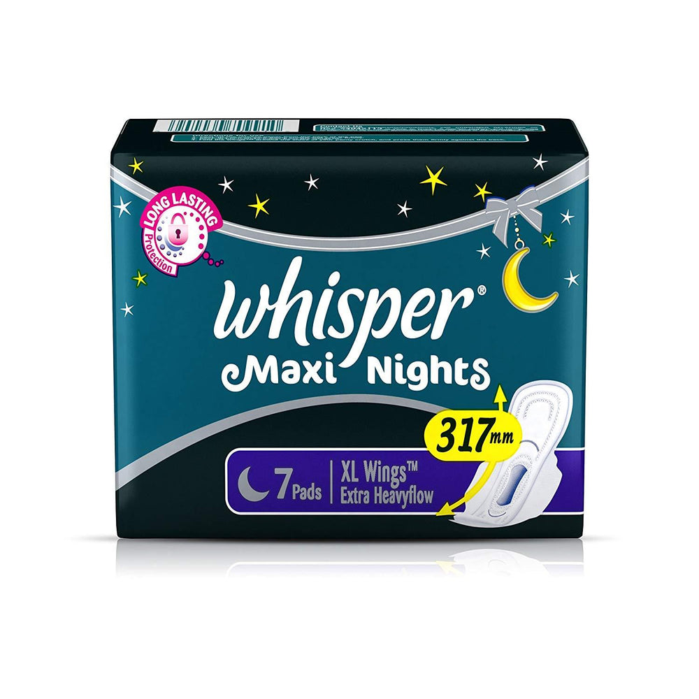 Whisper Maxi Nights 7 Pads -XL Wings Extra Heavyflow - 317mm - Sherza Allstore